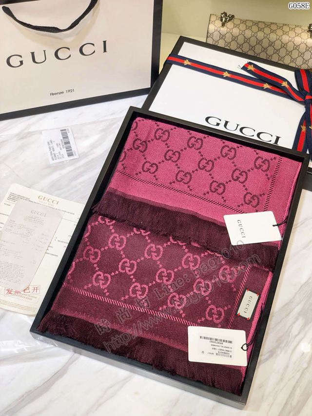 GUCCI圍巾 頂級絲羊毛 經典花色和字母圖案 古馳山羊絨GG大提花長圍巾  llwj6680